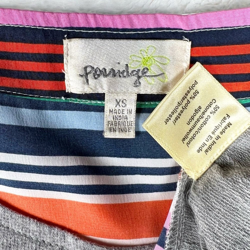 Anthropologie Mixed Media Colorful Stripe Gray Short Sleeve Knit Top - Picture 9 of 10